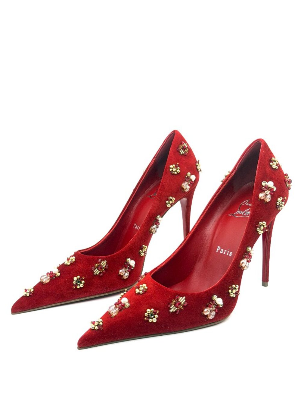 Christian Louboutin MIX KATE 100 Embellished Beaded Suede Heels Pumps - Picture 5 of 15